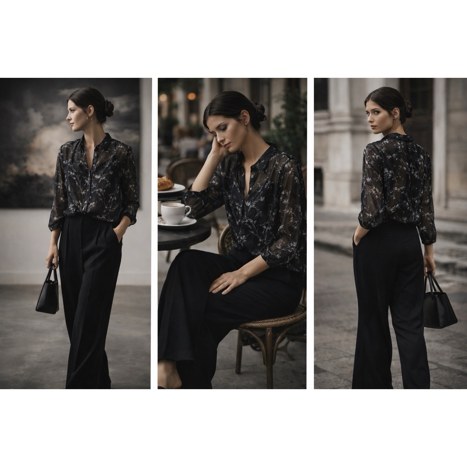 Liz Claiborne Silk Blouse Petite 12 Black Floral Sheer Button Up Goth